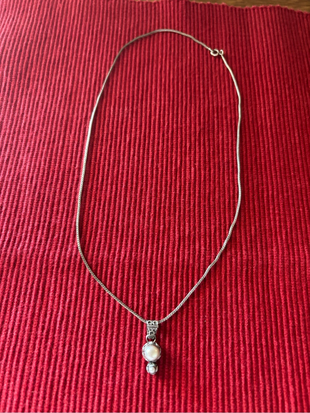 Elegant Vintage monsoon Sterling Silver Pearl pendant Necklace Marked mnsn 925 - Picture 7 of 7
